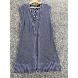 Chico's Sweater Vest Womens One size Blue Lace‎ Up V Neck Open Front Knit Tunic